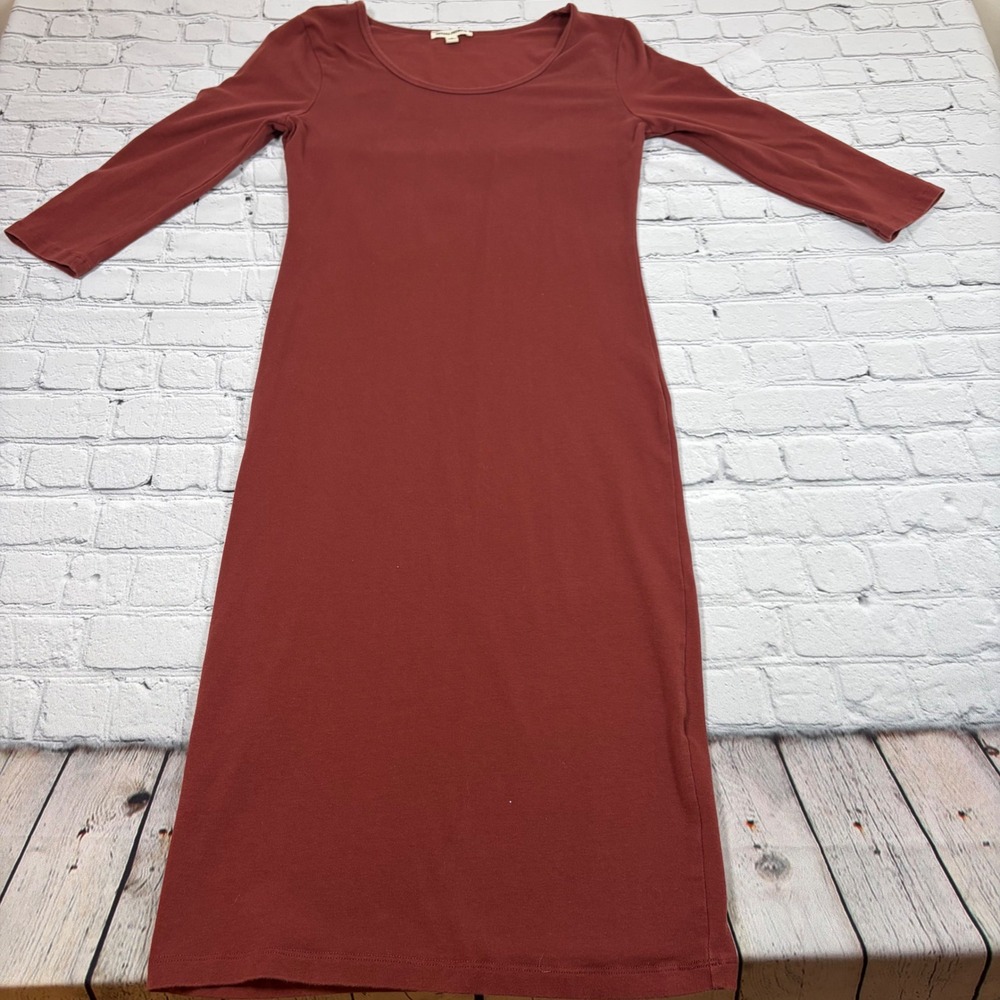 Zenana Premium Womens Rust Brown Long Sleeve Scoop Neck Bodycon Midi Dress M